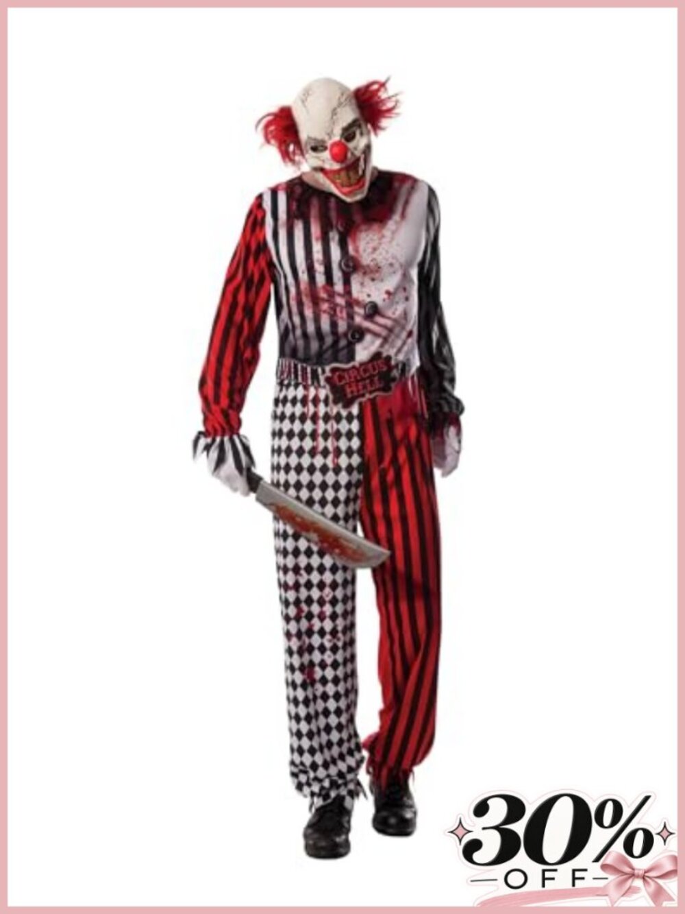Evil Clown Costume Jumpsuit and Mask Adult Halloween Horror Outfit